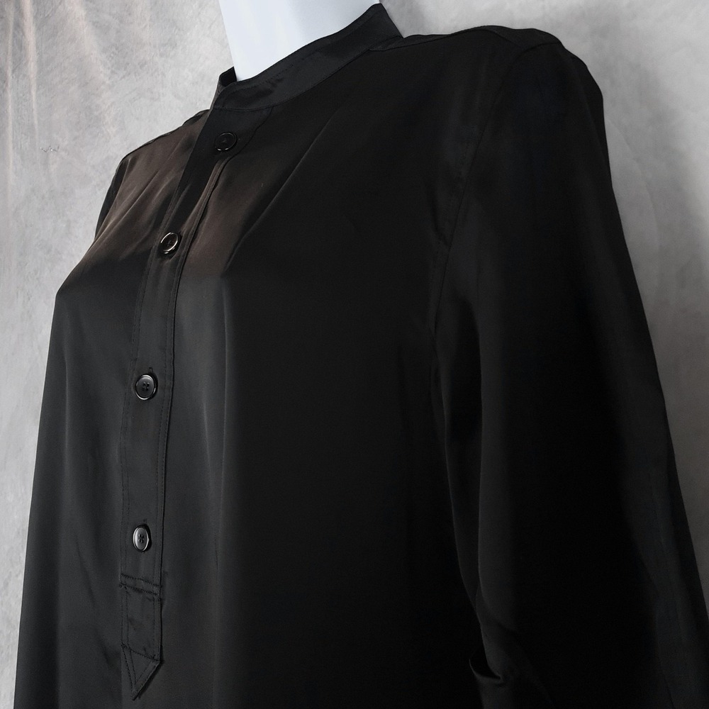 Hope Stockholm Dress Womens Small 36 Black Satin Midi Side Slit Mandarin Collar